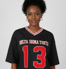 Load image into Gallery viewer, DST OVERSIZED CHENILLE FOOTBALL JERSEY TEE BLACK