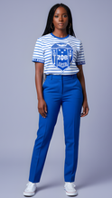 Load image into Gallery viewer, Pre-Order Zeta Phi Beta Blue & White Striped Tee w/ Shield