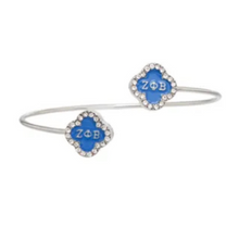 Load image into Gallery viewer, ZPB Sorority Rhinestone Blue Clover Open Bangle