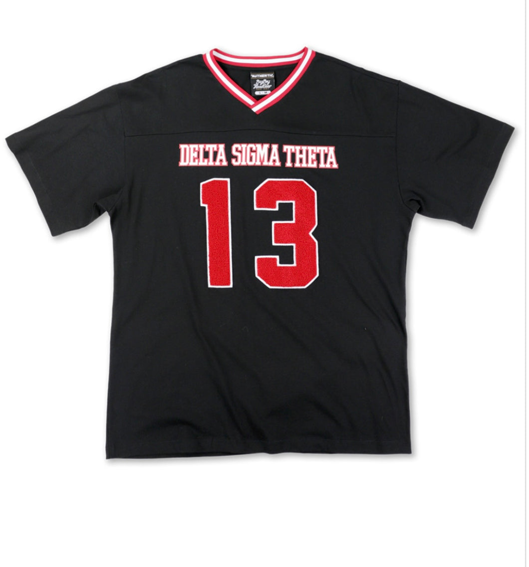 DST OVERSIZED CHENILLE FOOTBALL JERSEY TEE BLACK