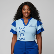 Load image into Gallery viewer, The Naomi ZA Sky &amp; Royal Blue Flare Arm Shirt
