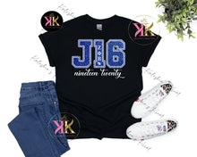 Load image into Gallery viewer, J16 Glitter Tee, Zeta Phi Beta Sorority, Zeta Apparel, Zeta Phi Beta Paraphernalia, Zeta New Crossing Gift, J16, Finer Woman, 1920
