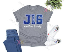 Load image into Gallery viewer, J16 Glitter Tee, Zeta Phi Beta Sorority, Zeta Apparel, Zeta Phi Beta Paraphernalia, Zeta New Crossing Gift, J16, Finer Woman, 1920
