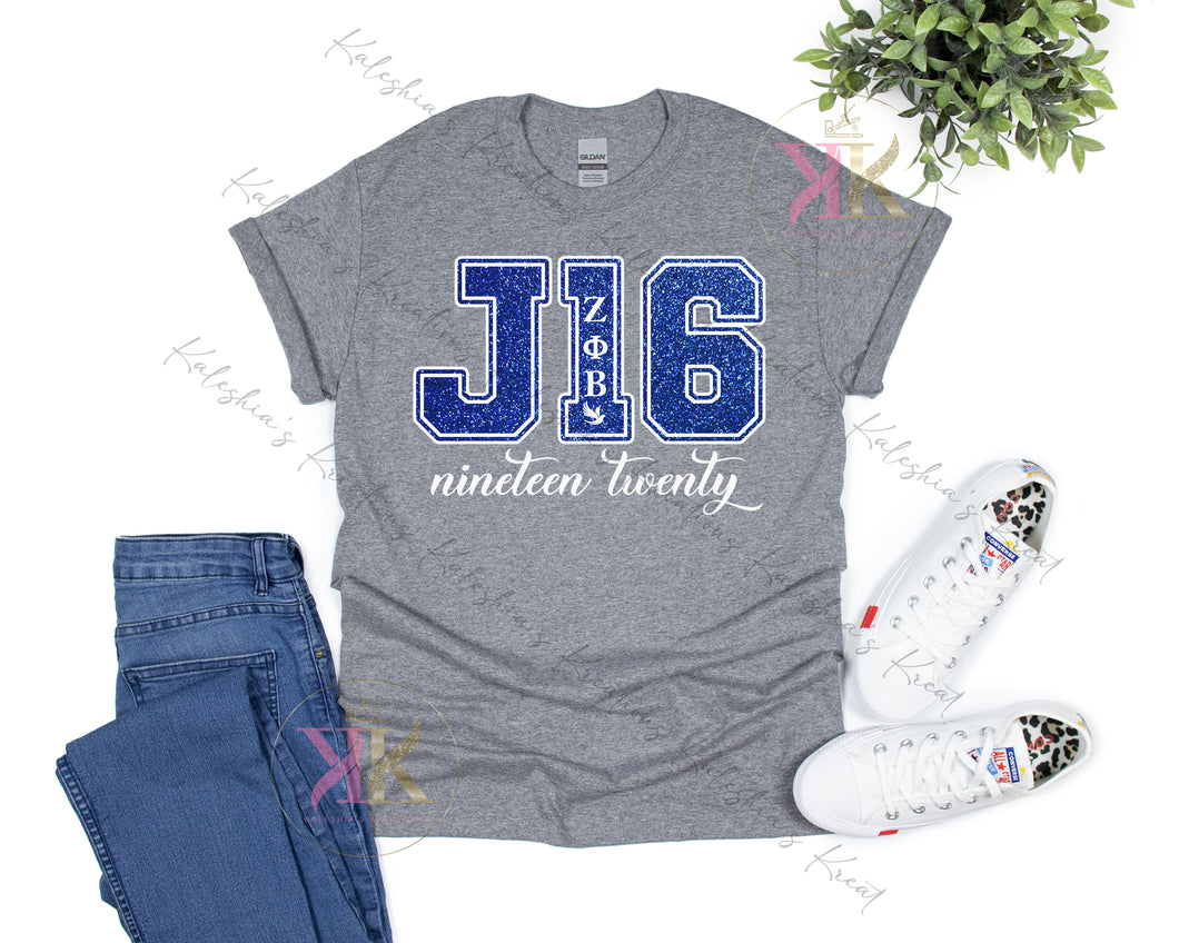 J16 Glitter Tee, Zeta Phi Beta Sorority, Zeta Apparel, Zeta Phi Beta Paraphernalia, Zeta New Crossing Gift, J16, Finer Woman, 1920