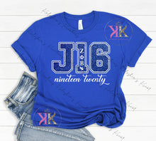 Load image into Gallery viewer, J16 Glitter Tee, Zeta Phi Beta Sorority, Zeta Apparel, Zeta Phi Beta Paraphernalia, Zeta New Crossing Gift, J16, Finer Woman, 1920
