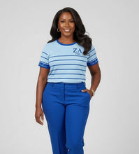 Load image into Gallery viewer, Zeta Amicae Sky &amp; Royal Blue Pinstripe Shirt
