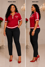 Load image into Gallery viewer, The Milan  (Red &amp; White DST  Signature Quarter Zip Polo)
