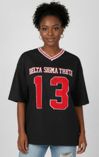 Load image into Gallery viewer, DST OVERSIZED CHENILLE FOOTBALL JERSEY TEE BLACK
