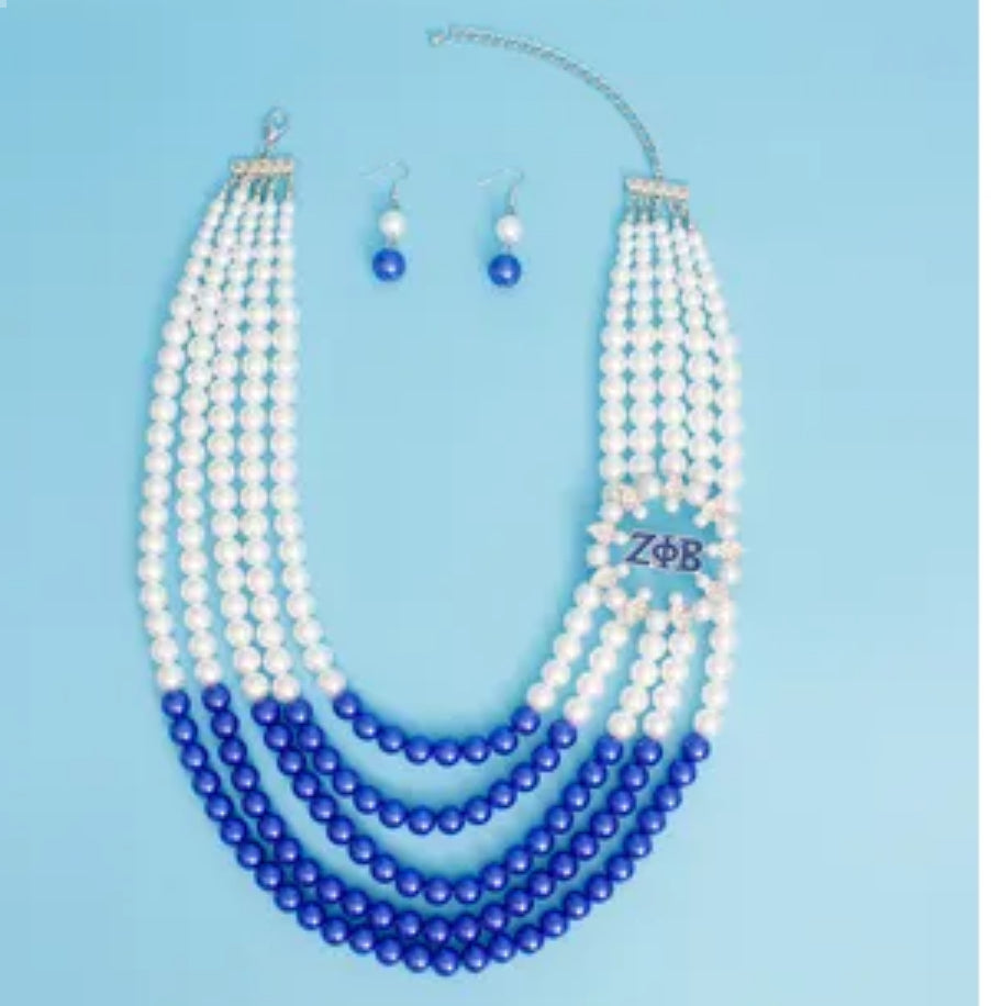 ZPB Set Necklace Mix Blue White Pearl Set