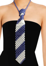 Load image into Gallery viewer, Royal Blue White Pearl Stripe Tie Choker
