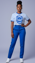 Load image into Gallery viewer, Pre-Order Zeta Phi Beta Blue &amp; White Striped Tee w/ Shield

