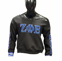 Load image into Gallery viewer, Pre-Order Black Off-the-Shoulder Chenille Embroidered Sweatshirt
