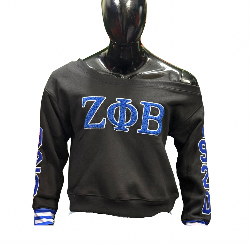 Pre-Order Black Off-the-Shoulder Chenille Embroidered Sweatshirt