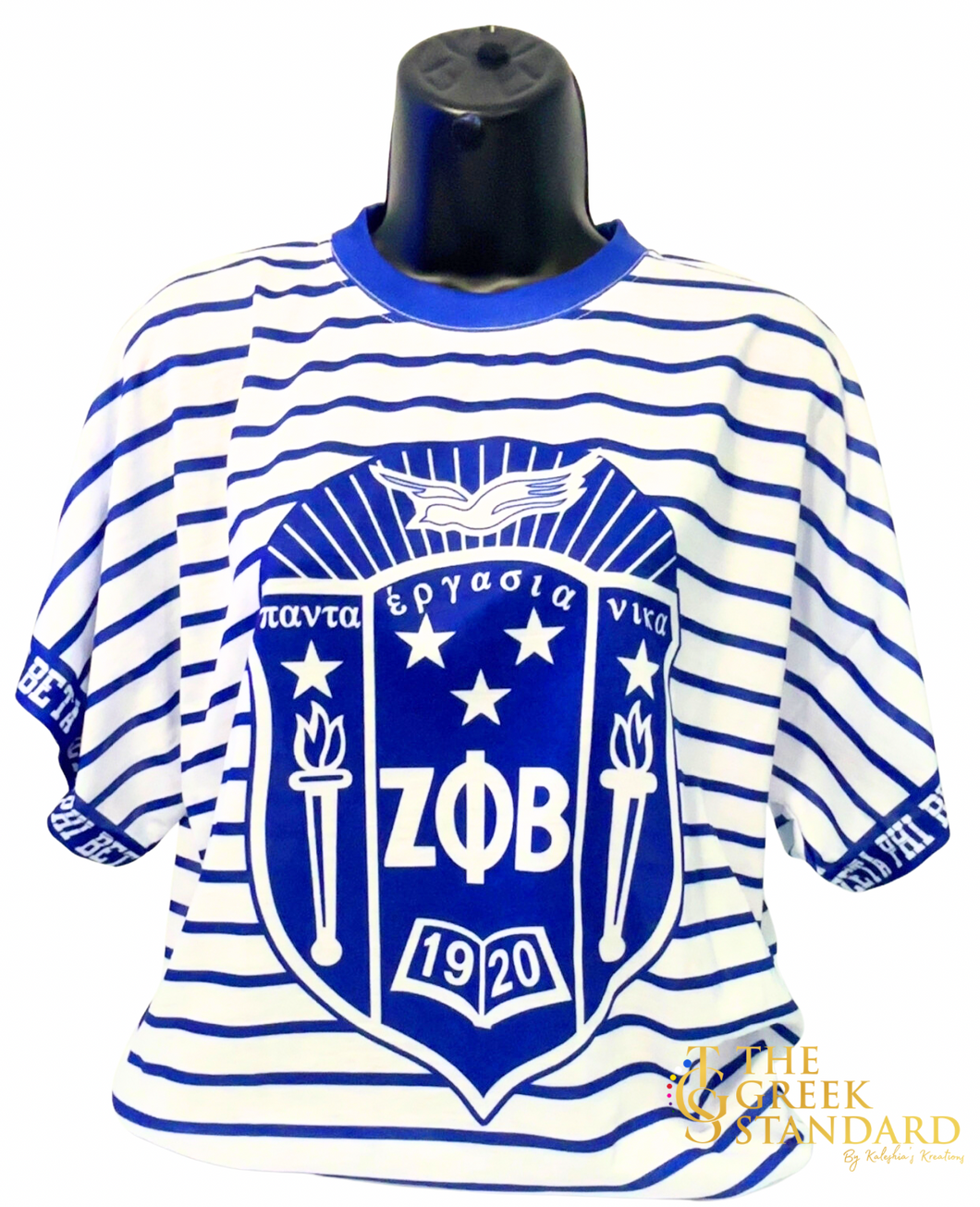 Zeta Phi Beta Blue & White Striped Tee w/ Shield