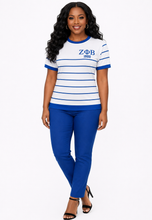 Load image into Gallery viewer, The Amy Tee White&amp; Blue Pinstripe Shirt "Tee"
