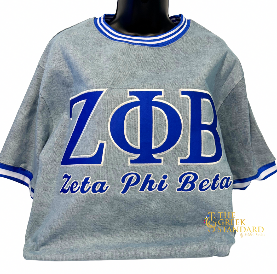 Zeta Phi Beta Light Denim Shirt w/ Embroidered ZPB letters