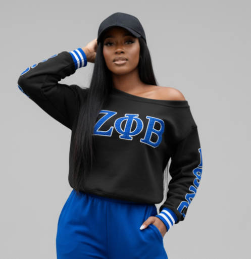 Black Off-the-Shoulder Chenille Embroidered Sweatshirt