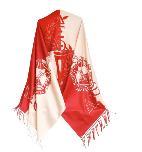 Delta Sigma Theta (DST) Sorority Red Cream Block Shawl Scarf