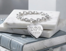 Load image into Gallery viewer, Zeta Phi Beta Silver Heart Lock Bracelet
